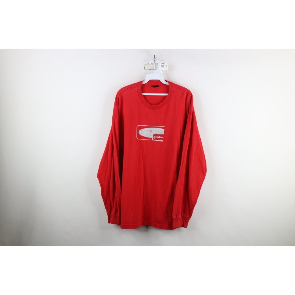 Vintage 90s Globe Skateboarding Mens Size XL Spell Out Long Sleeve T-Shirt Red